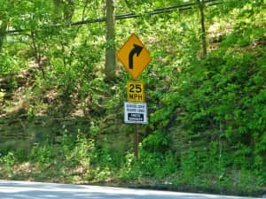 Yellow road sign